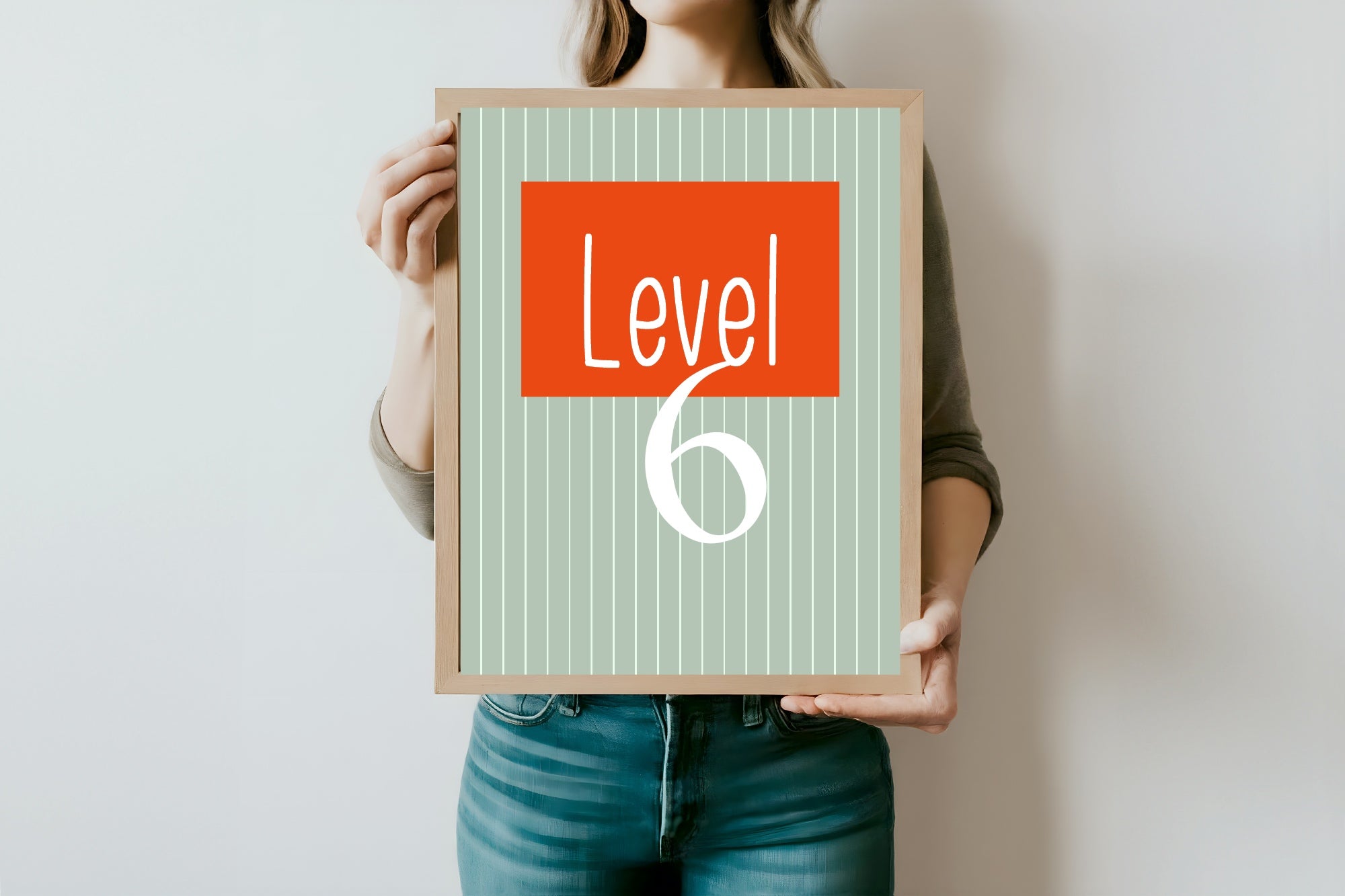 Personalised Pinstripe Level Number Age Wall Art Print | Green & Orange