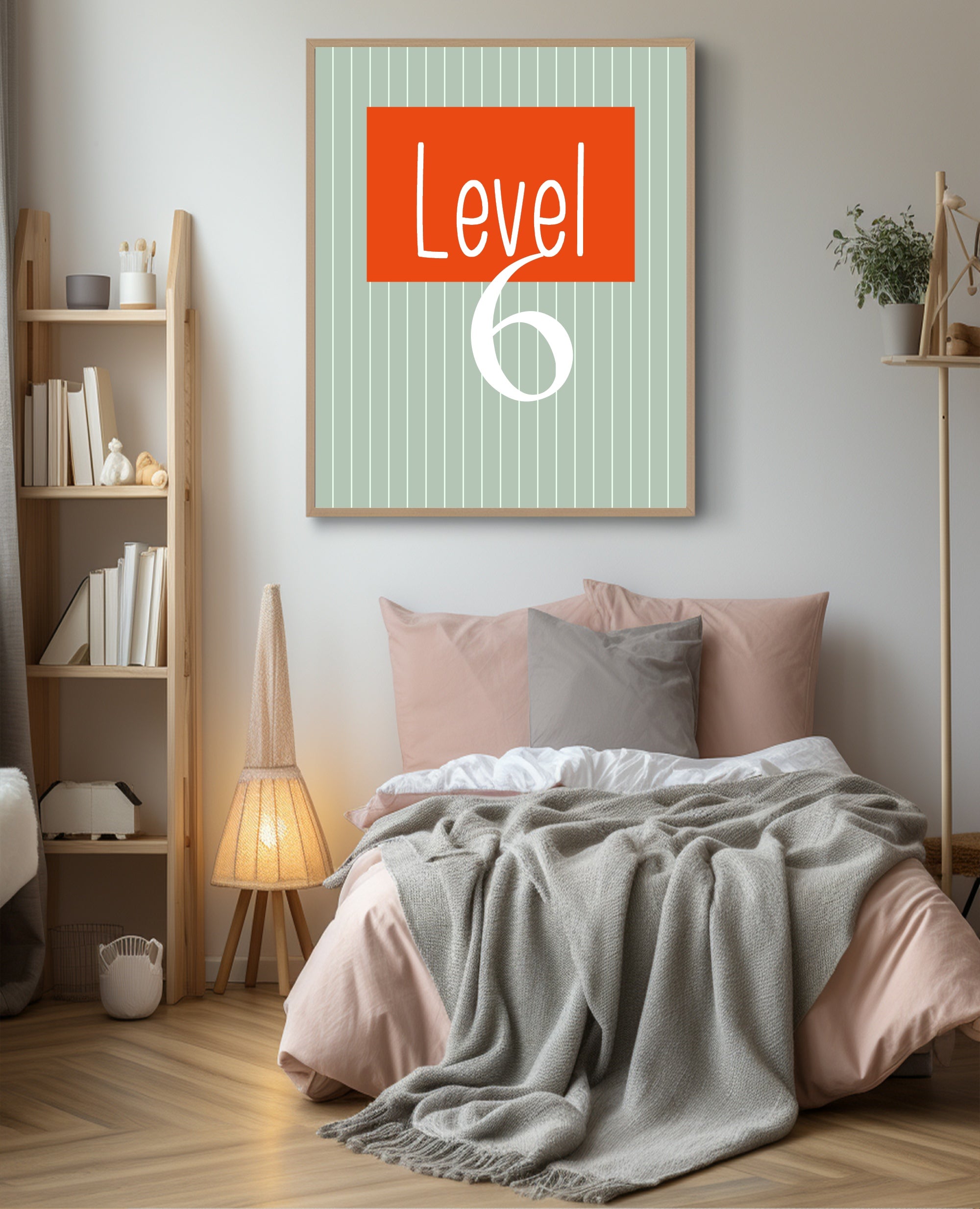 Personalised Pinstripe Level Number Age Wall Art Print | Green & Orange
