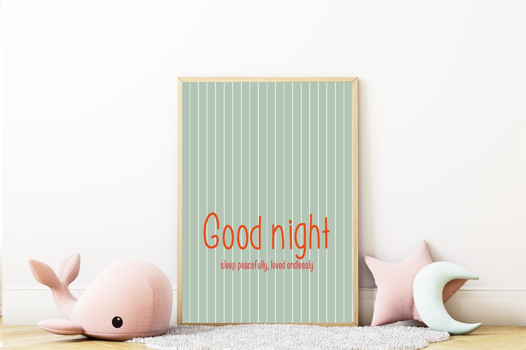 Pinstripe Goodnight Wall Art Print | Green & Orange