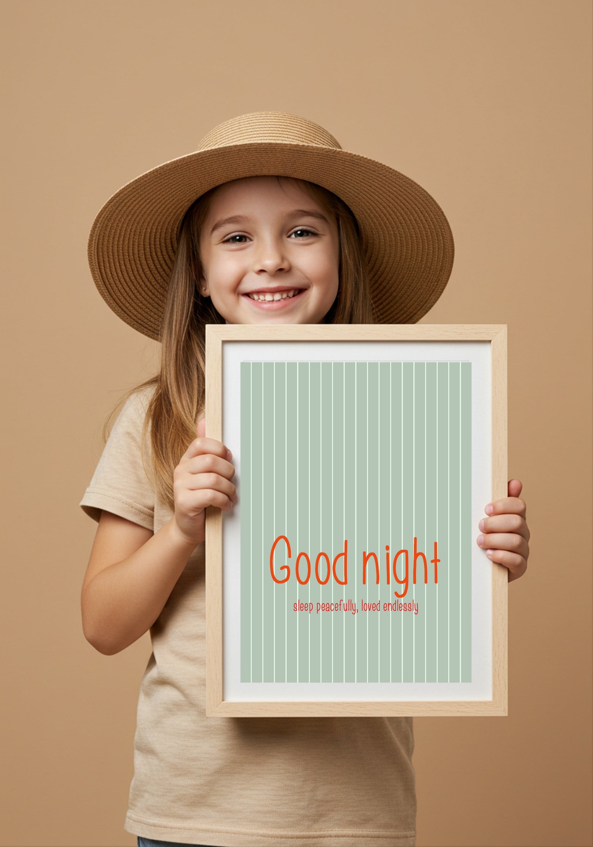 Pinstripe Goodnight Wall Art Print | Green & Orange