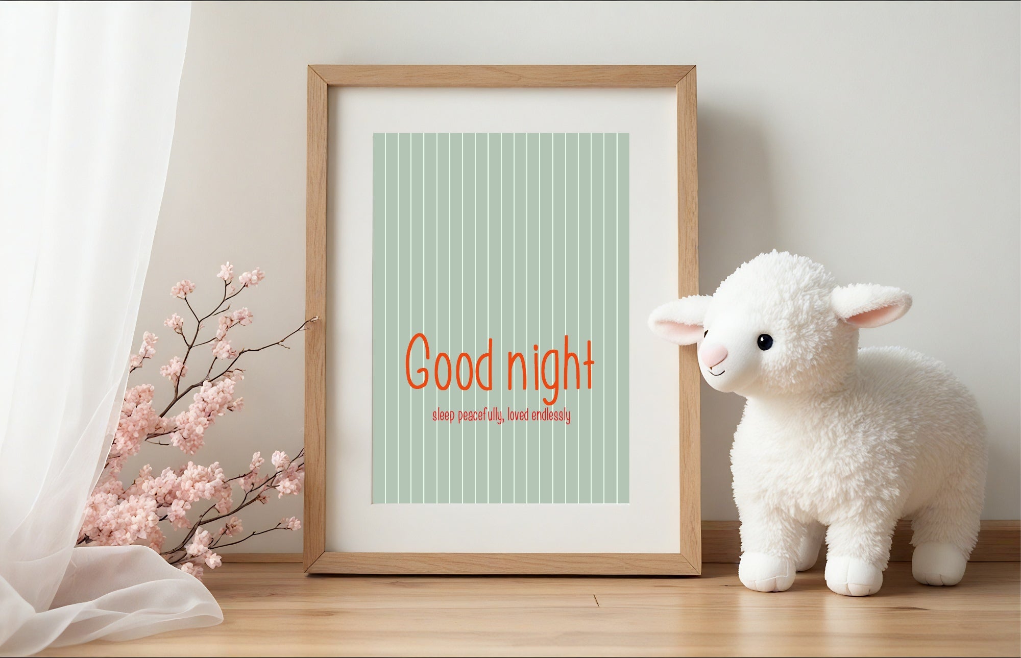 Pinstripe Goodnight Wall Art Print | Green & Orange