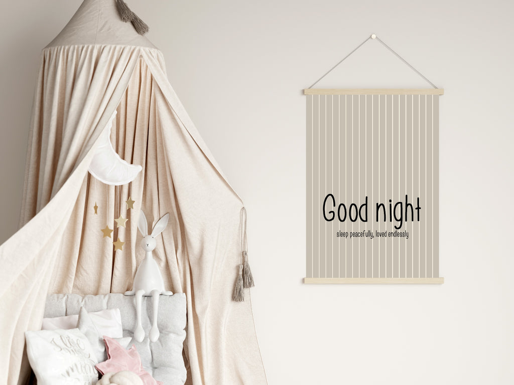 Pinstripe Goodnight Wall Art Print | Beige & Black