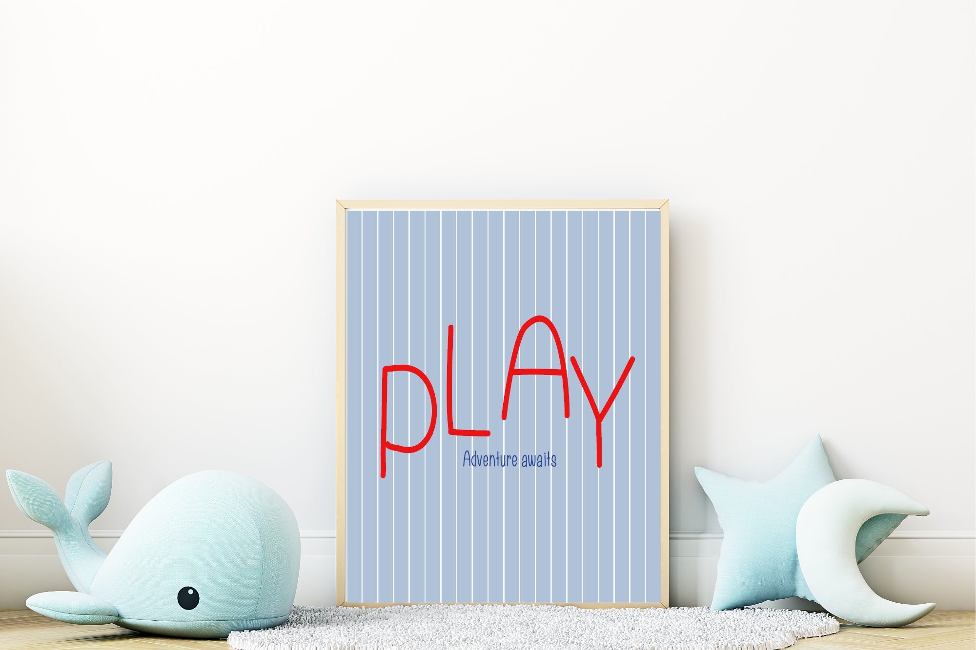 Pinstripe Play Wall Art Print | Blue & Red