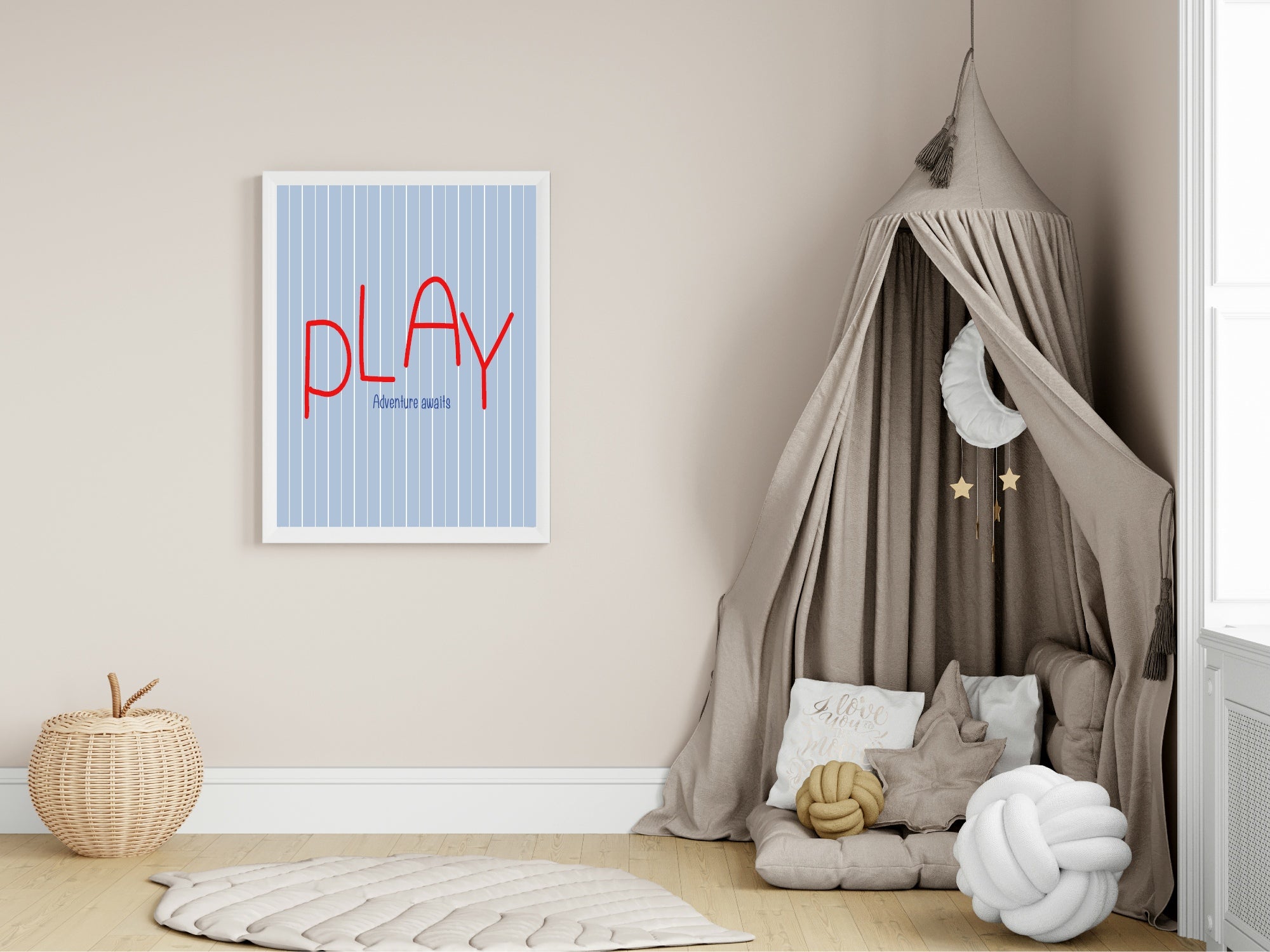 Pinstripe Play Wall Art Print | Blue & Red