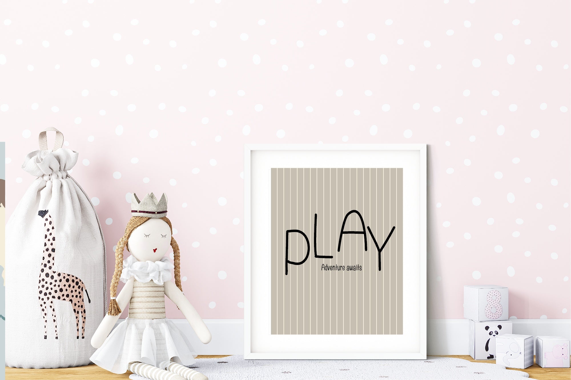 Pinstripe Play Wall Art Print | Beige & Black