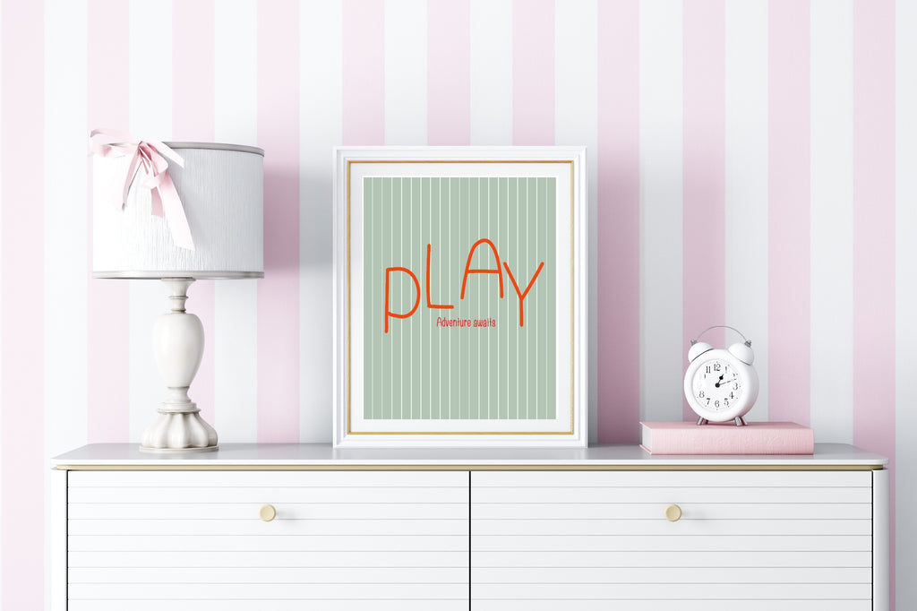Pinstripe Play Wall Art Print | Green & Orange
