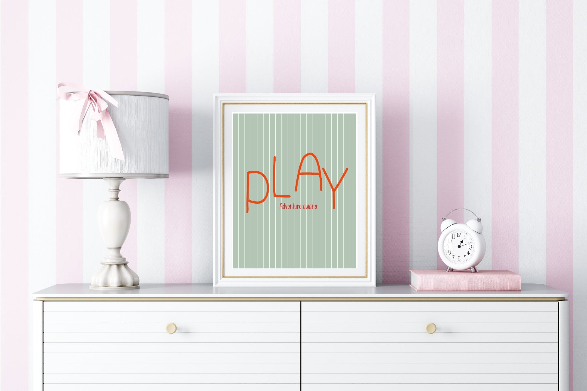 Pinstripe Play Wall Art Print | Green & Orange