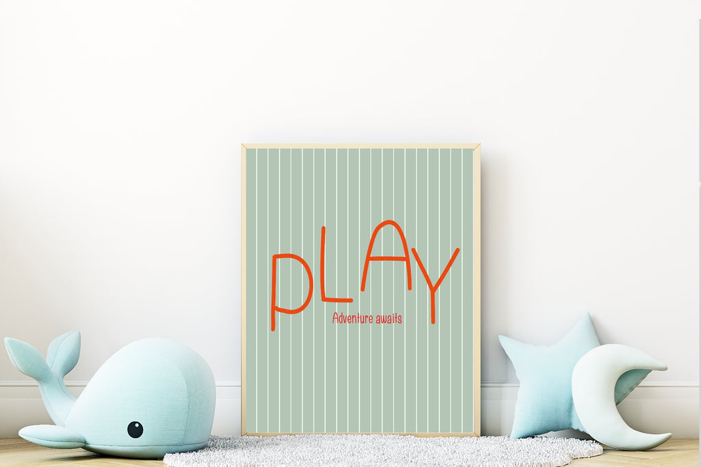 Pinstripe Play Wall Art Print | Green & Orange