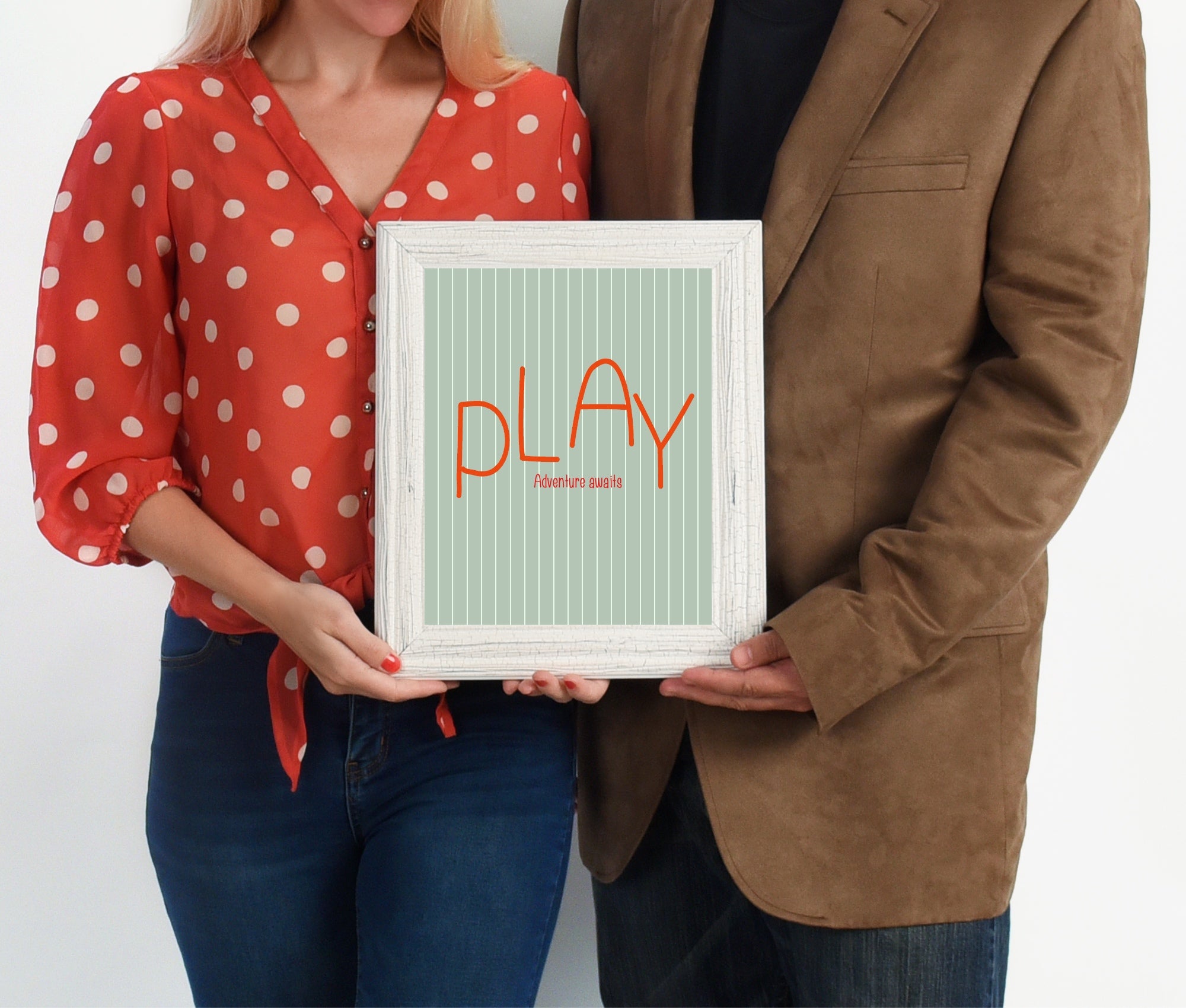 Pinstripe Play Wall Art Print | Green & Orange