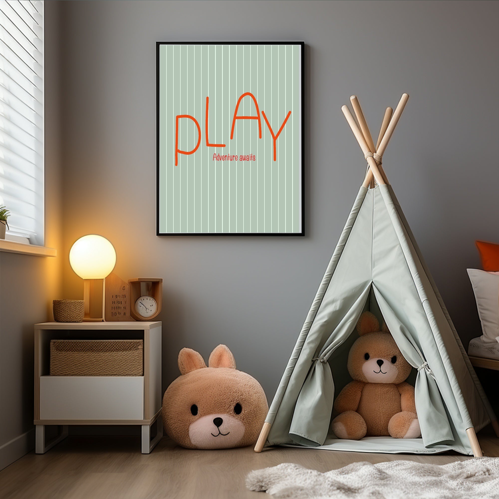 Pinstripe Play Wall Art Print | Green & Orange