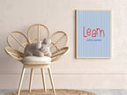 Pinstripe Learn Wall Art Print | Blue & Red