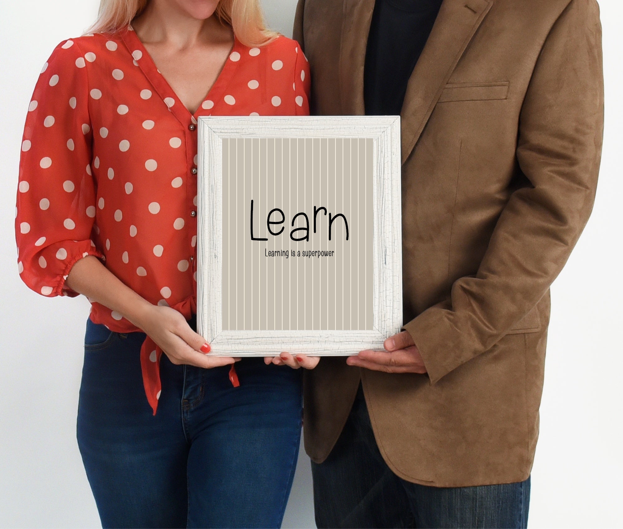 Pinstripe Learn Wall Art Print | Beige & Black