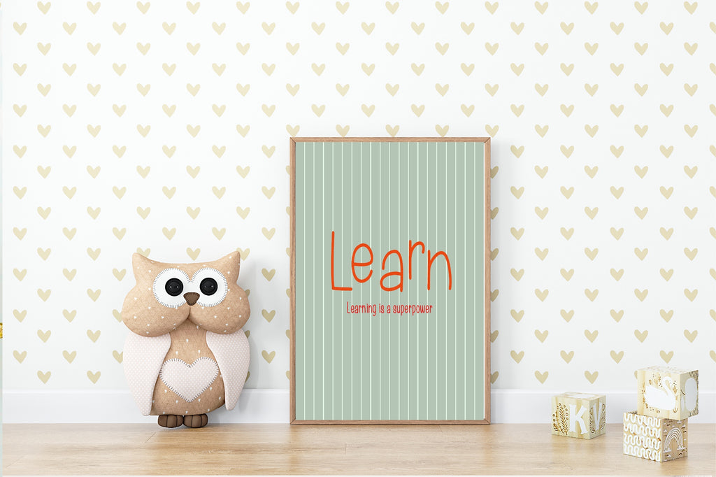 Pinstripe Learn Wall Art Print | Green & Orange