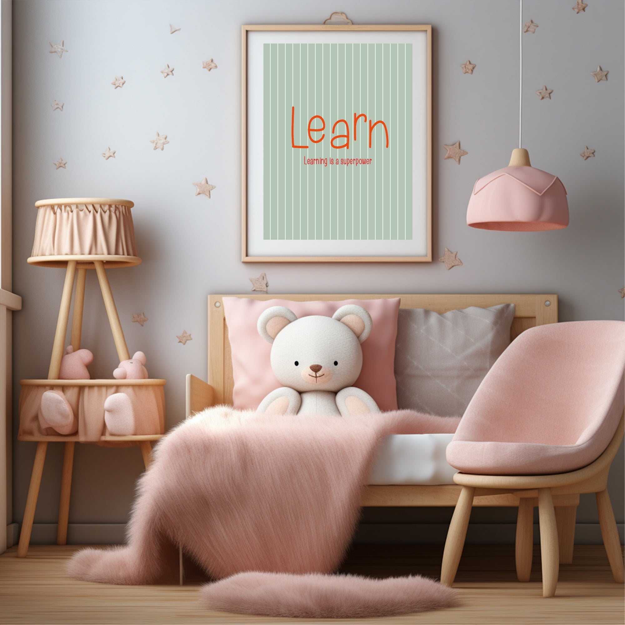 Pinstripe Learn Wall Art Print | Green & Orange