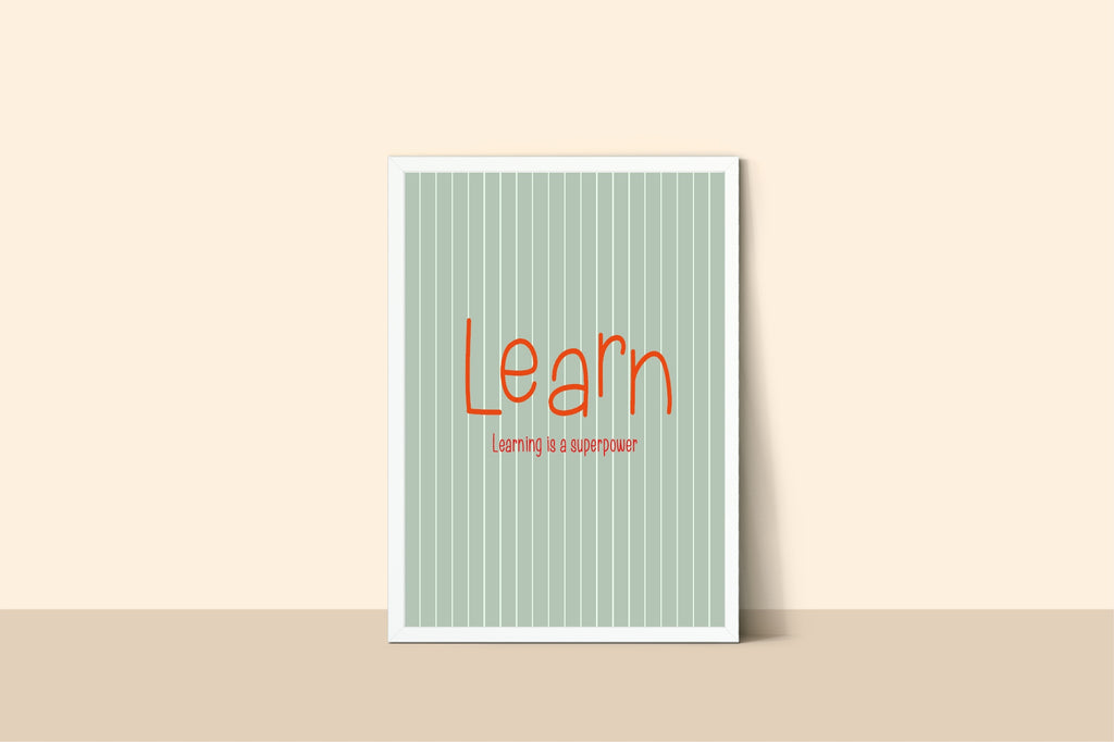 Pinstripe Learn Wall Art Print | Green & Orange