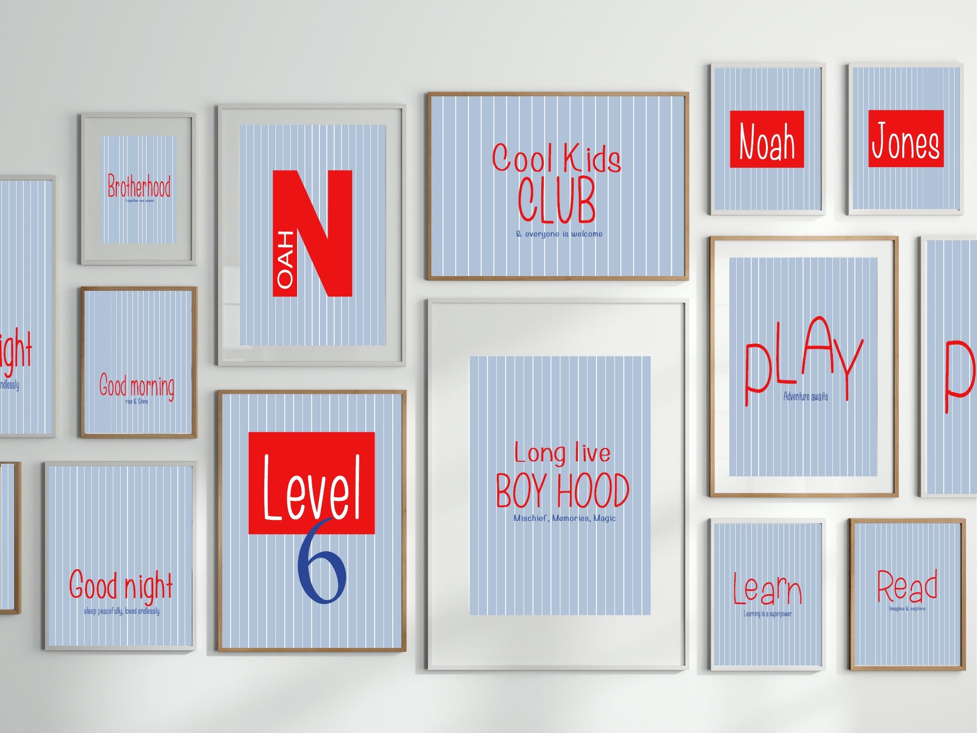 Pinstripe Play Wall Art Print | Blue & Red