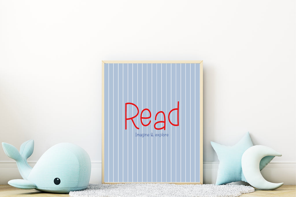 Pinstripe Read Wall Art Print | Blue & Red
