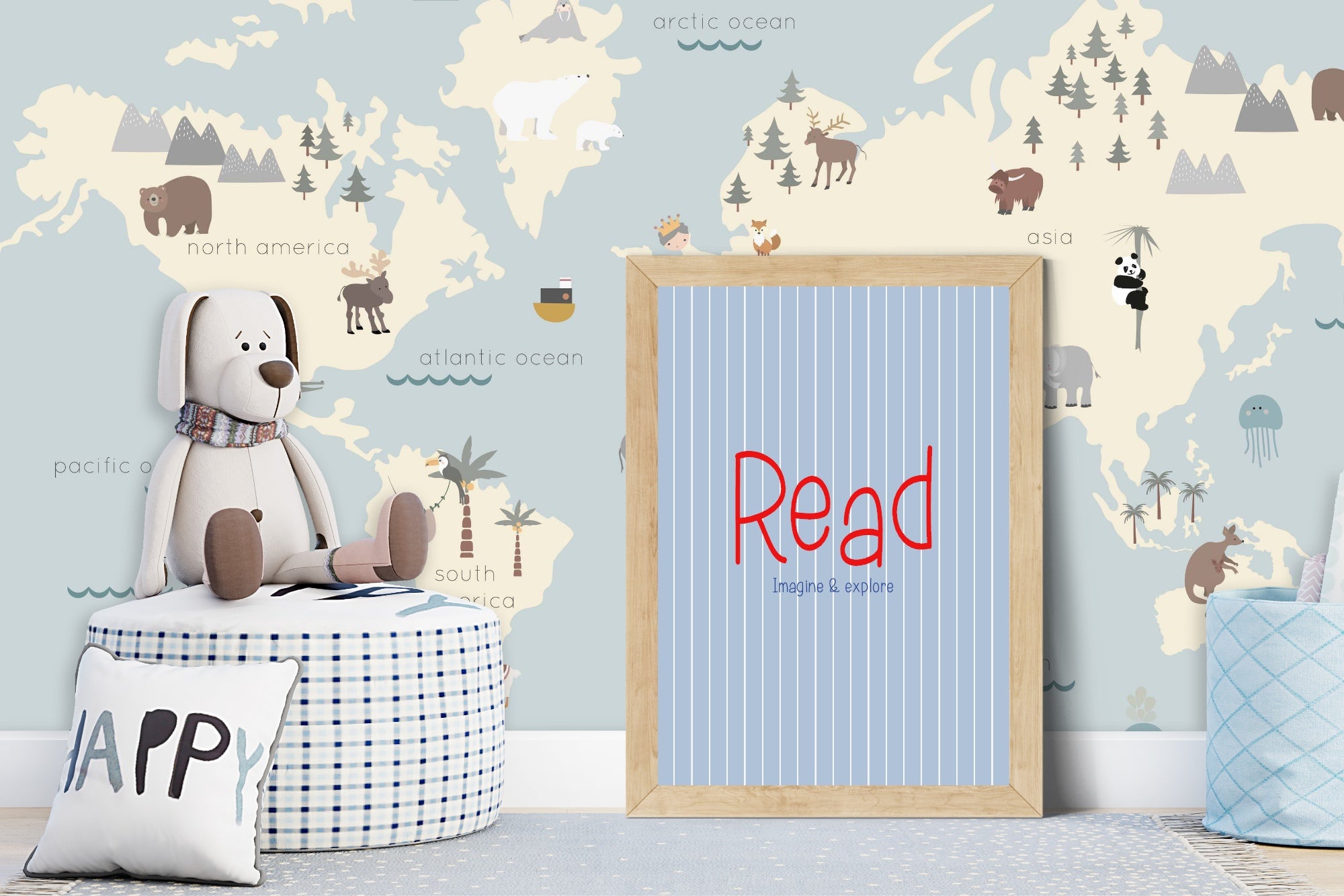 Pinstripe Read Wall Art Print | Blue & Red