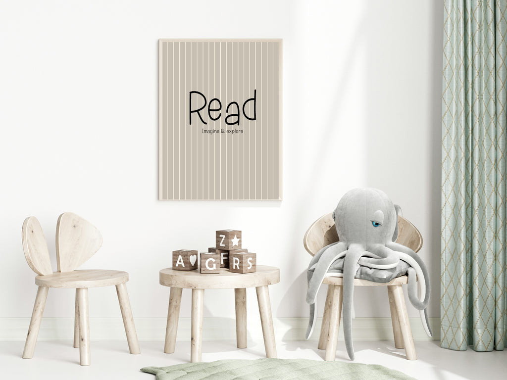 Pinstripe Read Wall Art Print | Beige & Black
