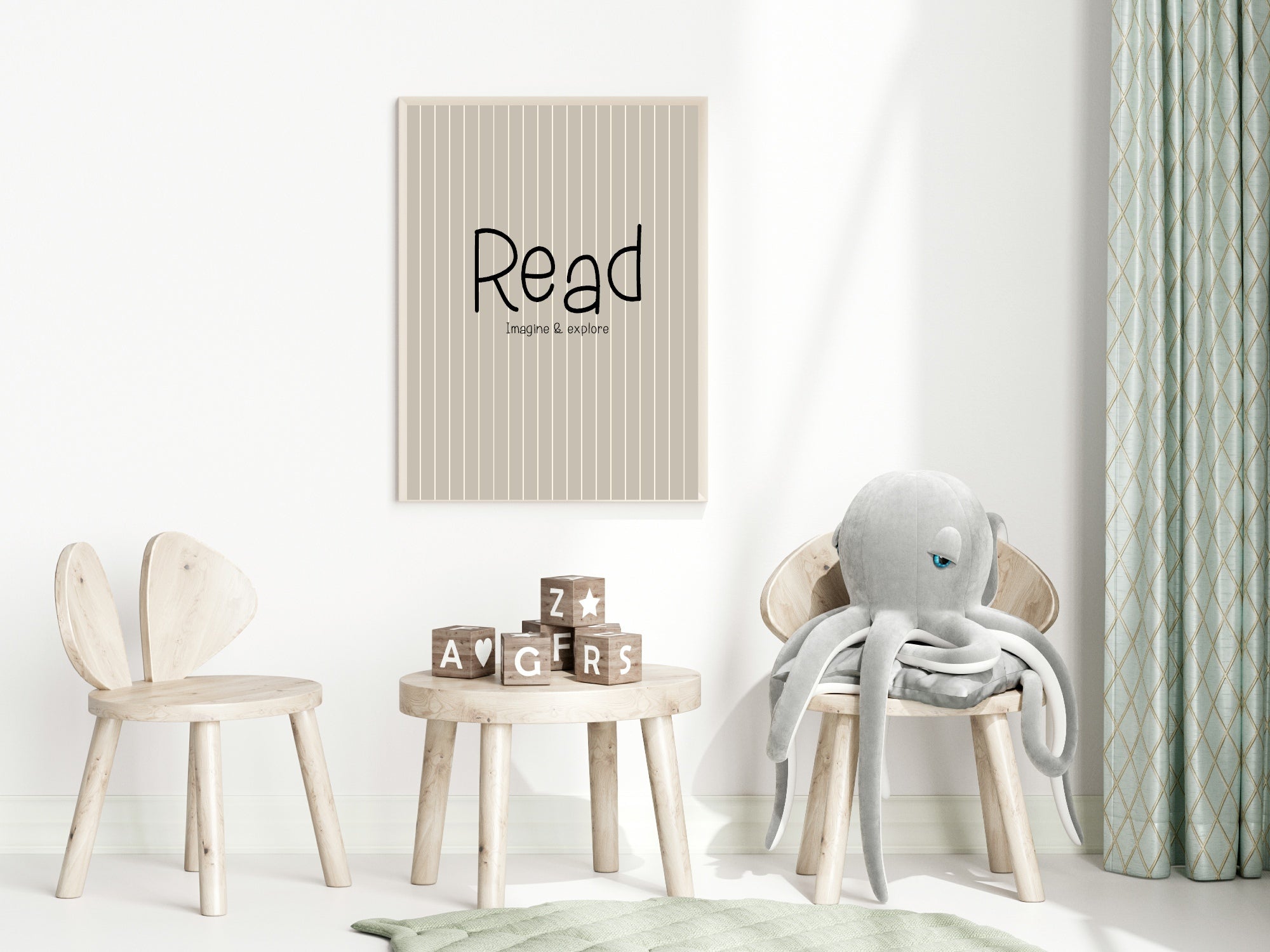 Pinstripe Read Wall Art Print | Beige & Black