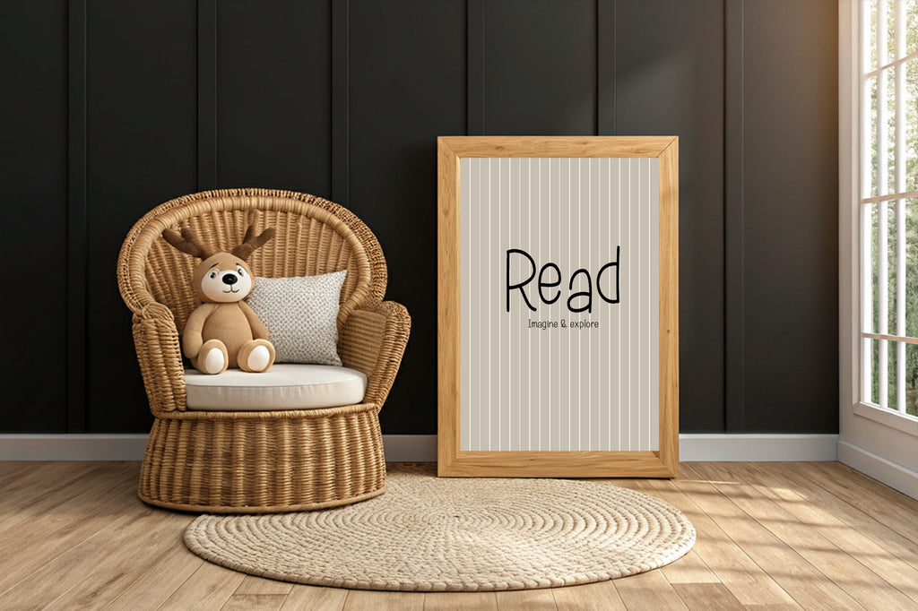 Pinstripe Read Wall Art Print | Beige & Black