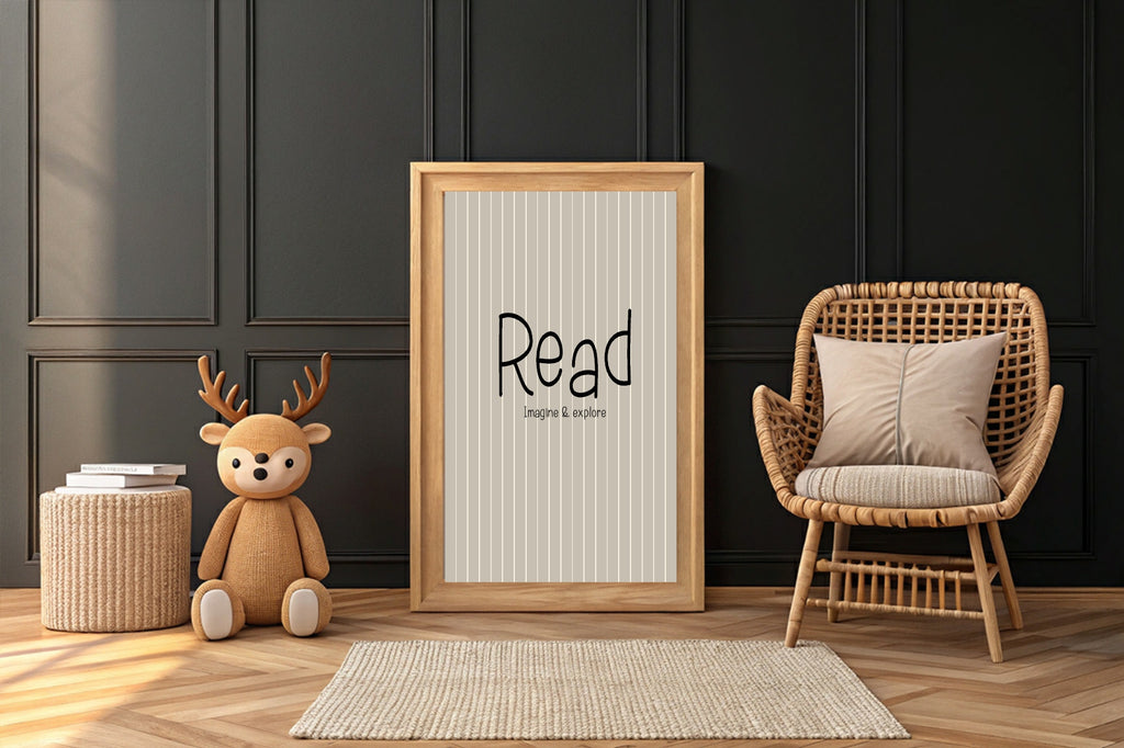 Pinstripe Read Wall Art Print | Beige & Black