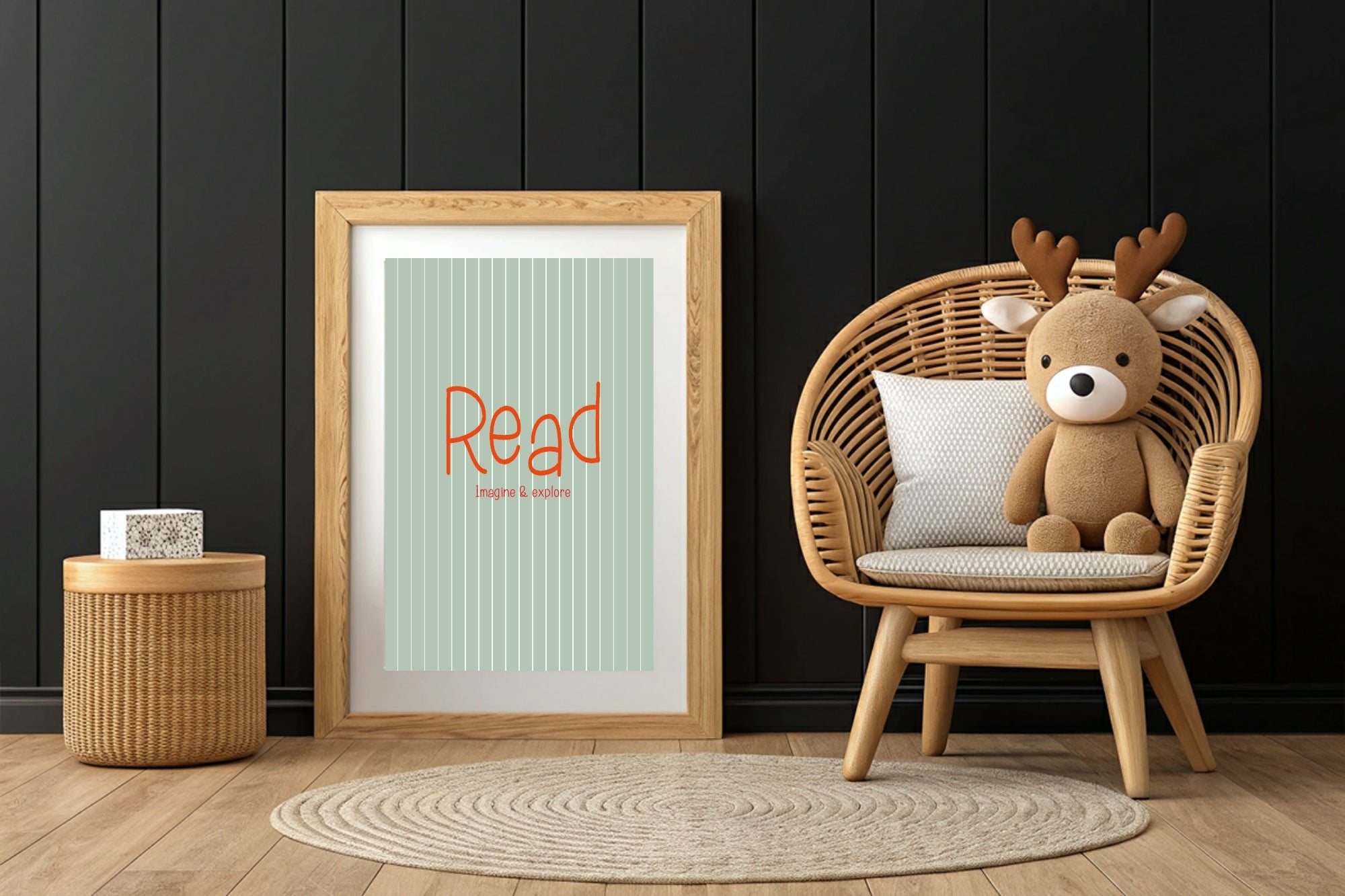 Pinstripe Read Wall Art Print | Green & Orange