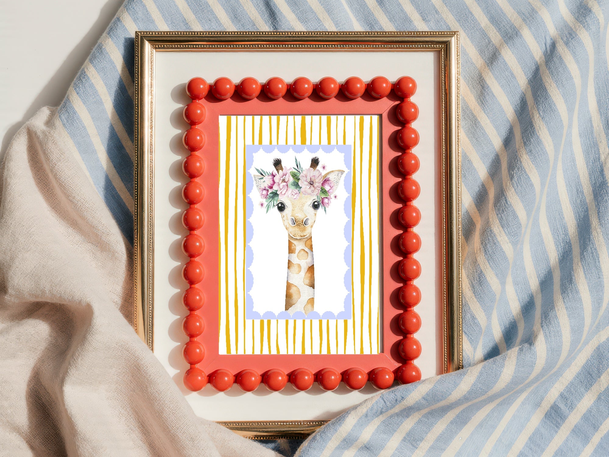 Personalised Set Of 3 Emmie Elephant & Gillie Giraffe Wall Art Prints | Baby Yellow & Blue Kids Animal Posters