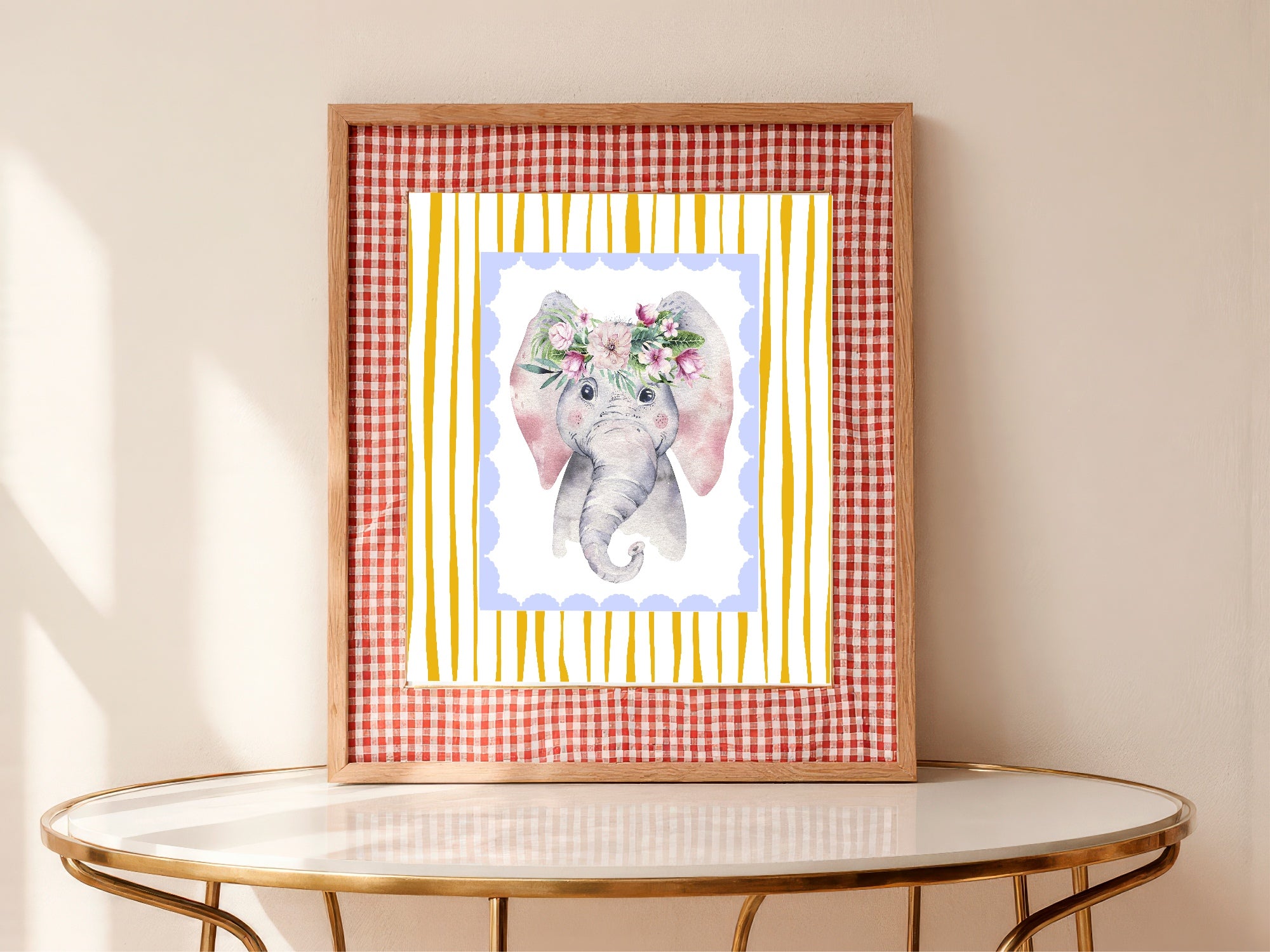 Personalised Set Of 3 Emmie Elephant & Gillie Giraffe Wall Art Prints | Baby Yellow & Blue Kids Animal Posters