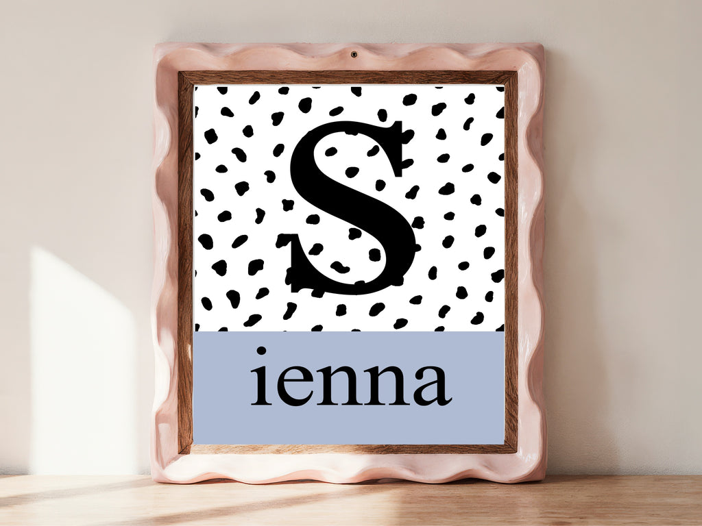 Personalised Set Of 3 Emmie Elephant & Gillie Giraffe Wall Art Prints | Baby Blue Kids Animal Posters