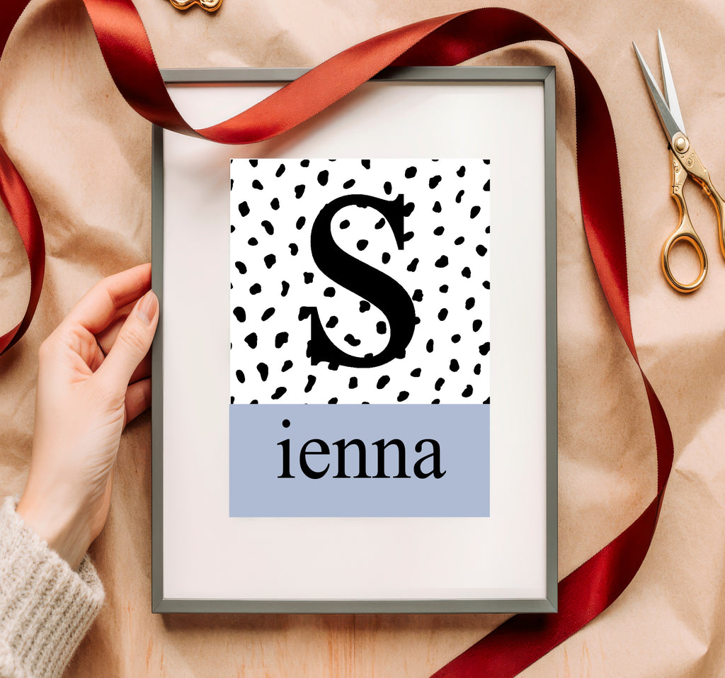 Personalised Set Of 3 Emmie Elephant & Gillie Giraffe Wall Art Prints | Baby Blue Kids Animal Posters