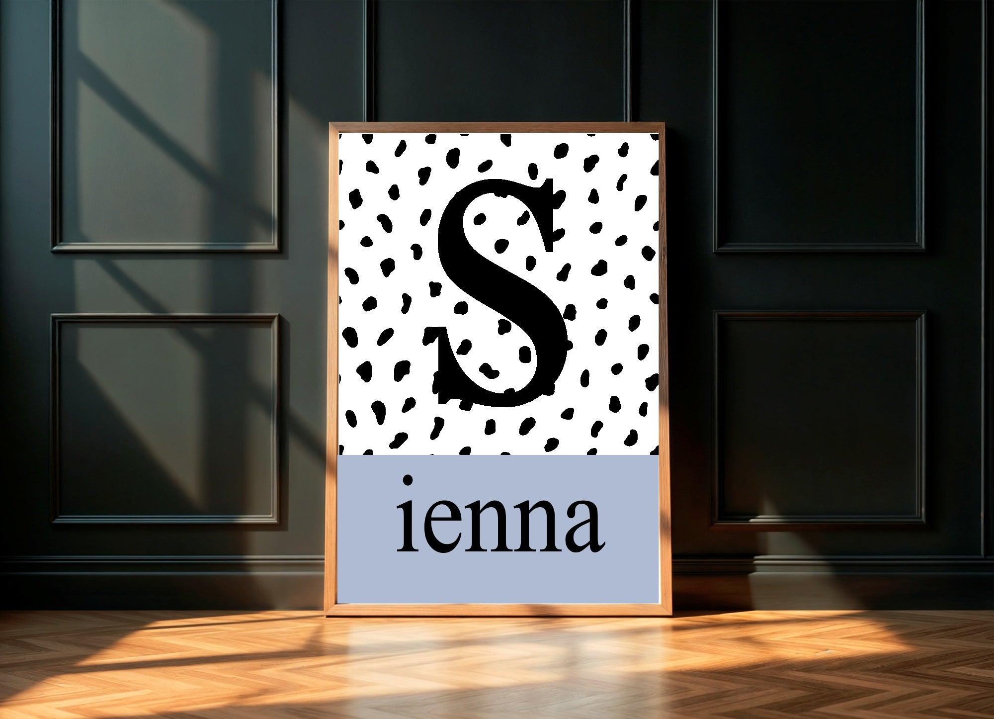 Personalised Set Of 3 Emmie Elephant & Gillie Giraffe Wall Art Prints | Baby Blue Kids Animal Posters