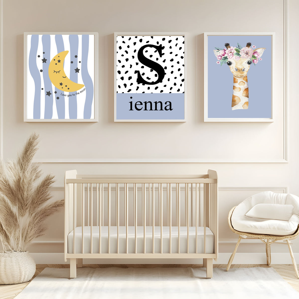 Personalised Emmie & Gillie Set of 3 Kids Prints | Nursery Animal Wall Art