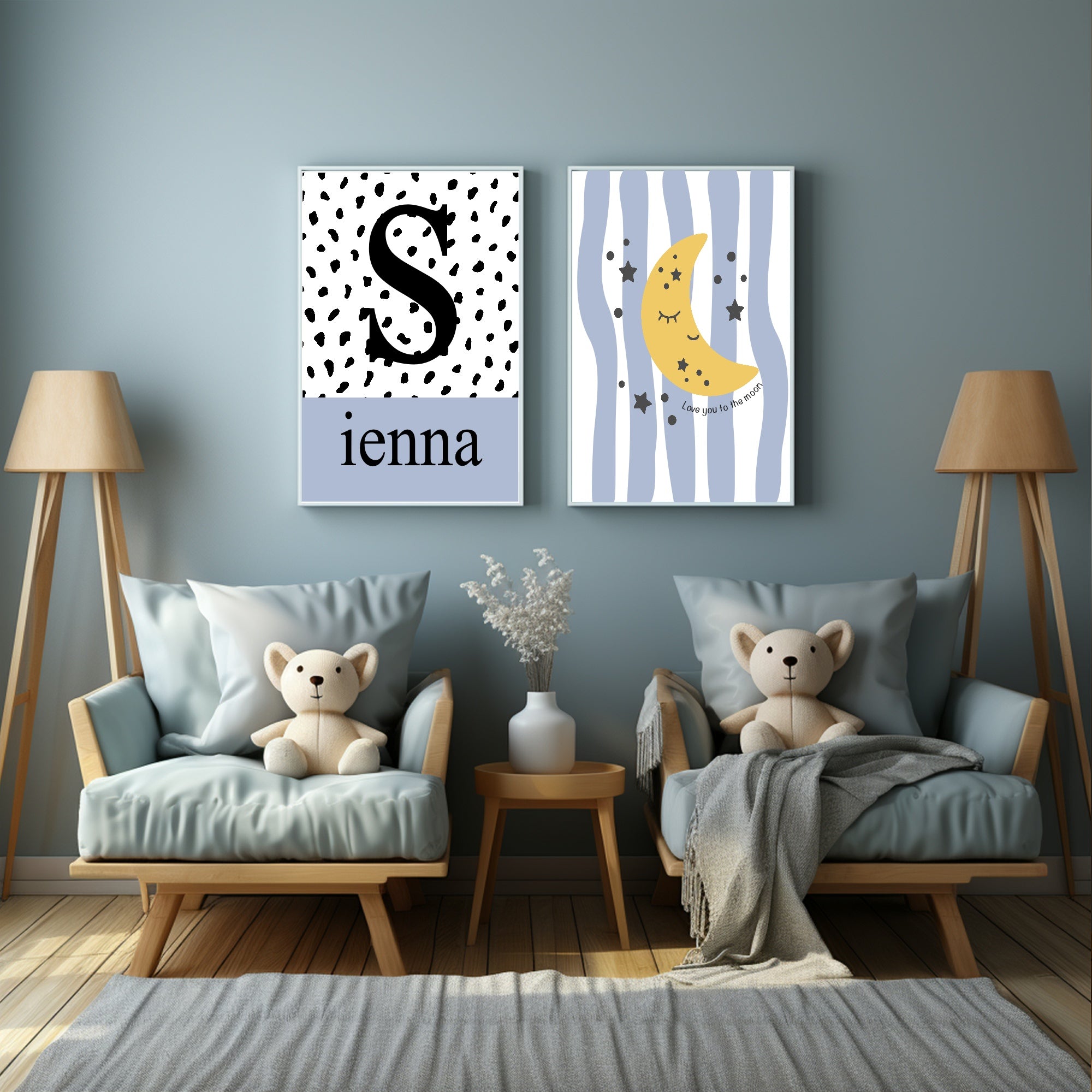 Personalised Emmie & Gillie Set of 3 Kids Prints | Nursery Animal Wall Art