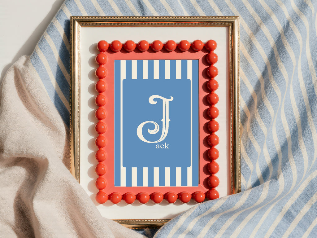 Personalised Set Of 3 Emmie Elephant & Gillie Giraffe In Sunglasses Wall Art Prints | Bright Blue Kids Animal Posters