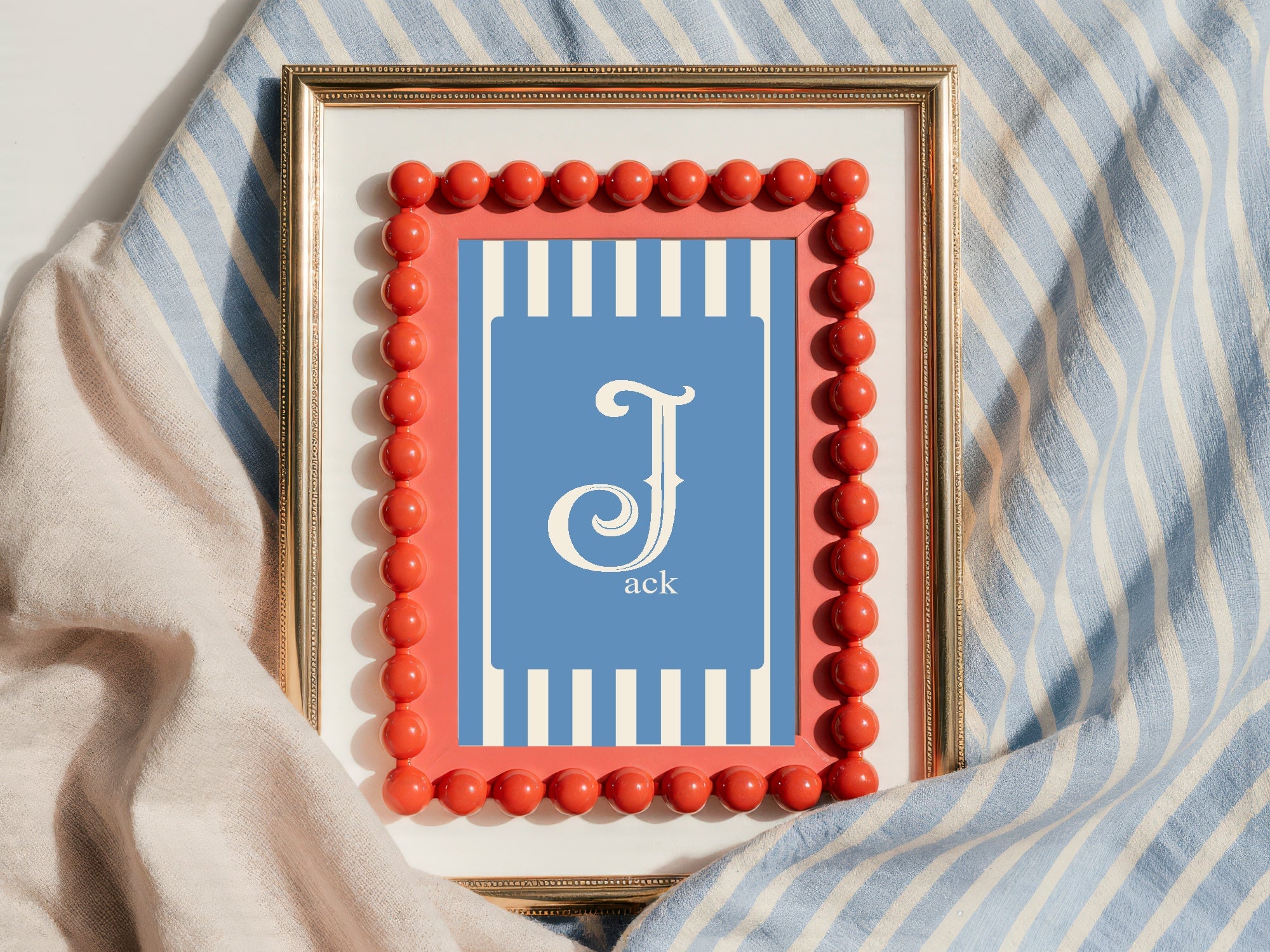 Personalised Set Of 3 Emmie Elephant & Gillie Giraffe In Sunglasses Wall Art Prints | Bright Blue Kids Animal Posters