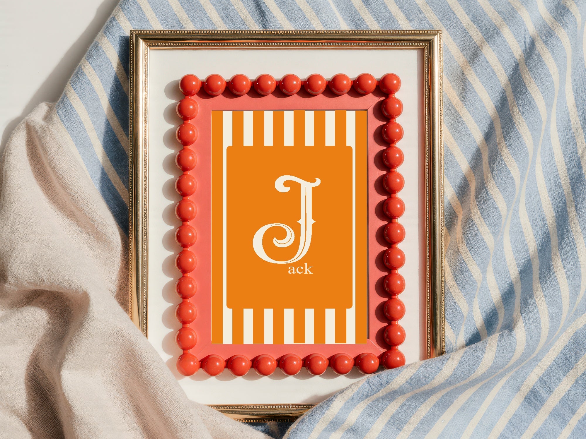 Personalised Set Of 3 Emmie Elephant & Gillie Giraffe In Sunglasses Wall Art Prints | Orange Kids Animal Posters