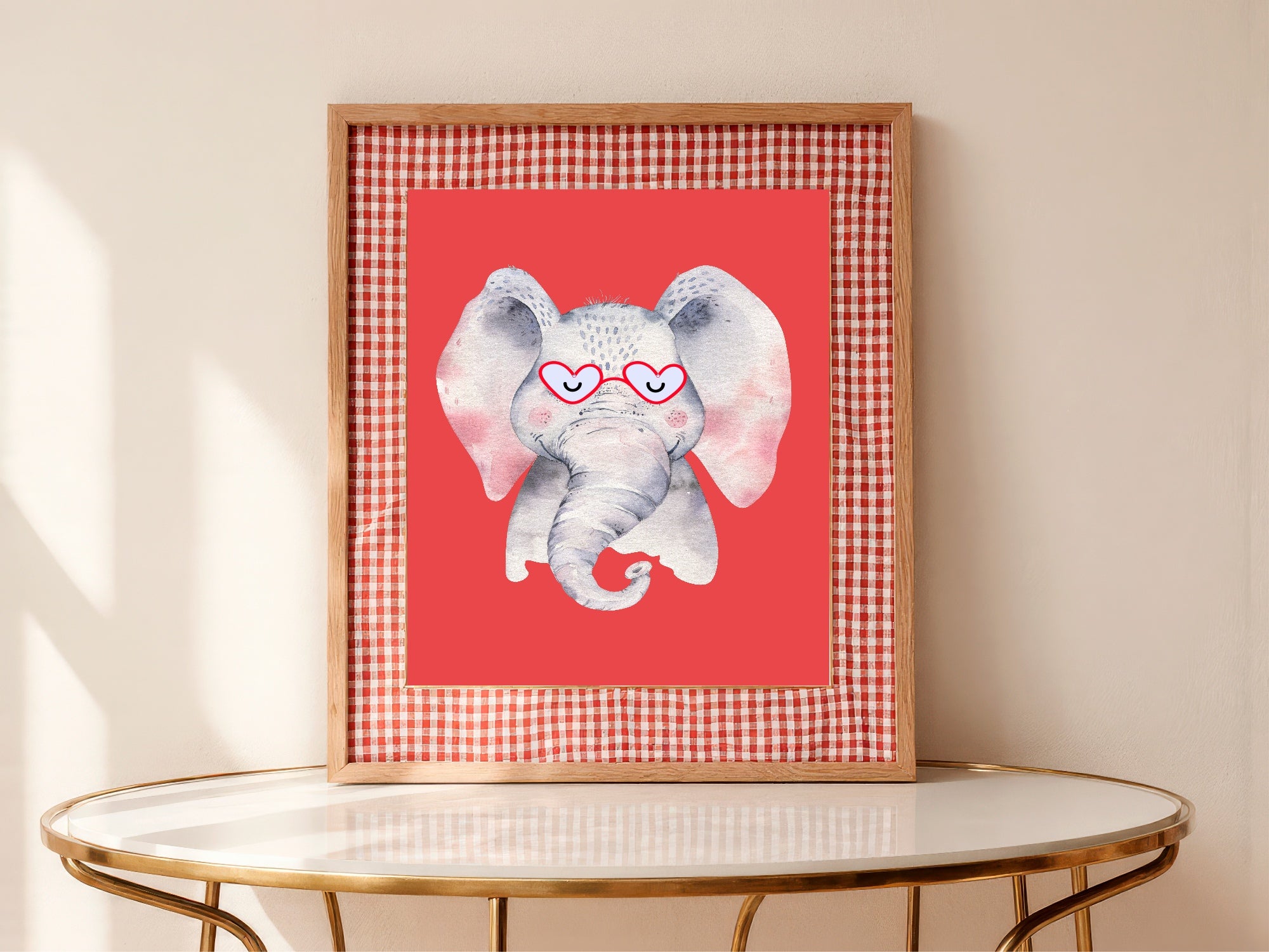 Personalised Set Of 3 Emmie Elephant & Gillie Giraffe In Sunglasses Wall Art Prints | Red Kids Animal Posters