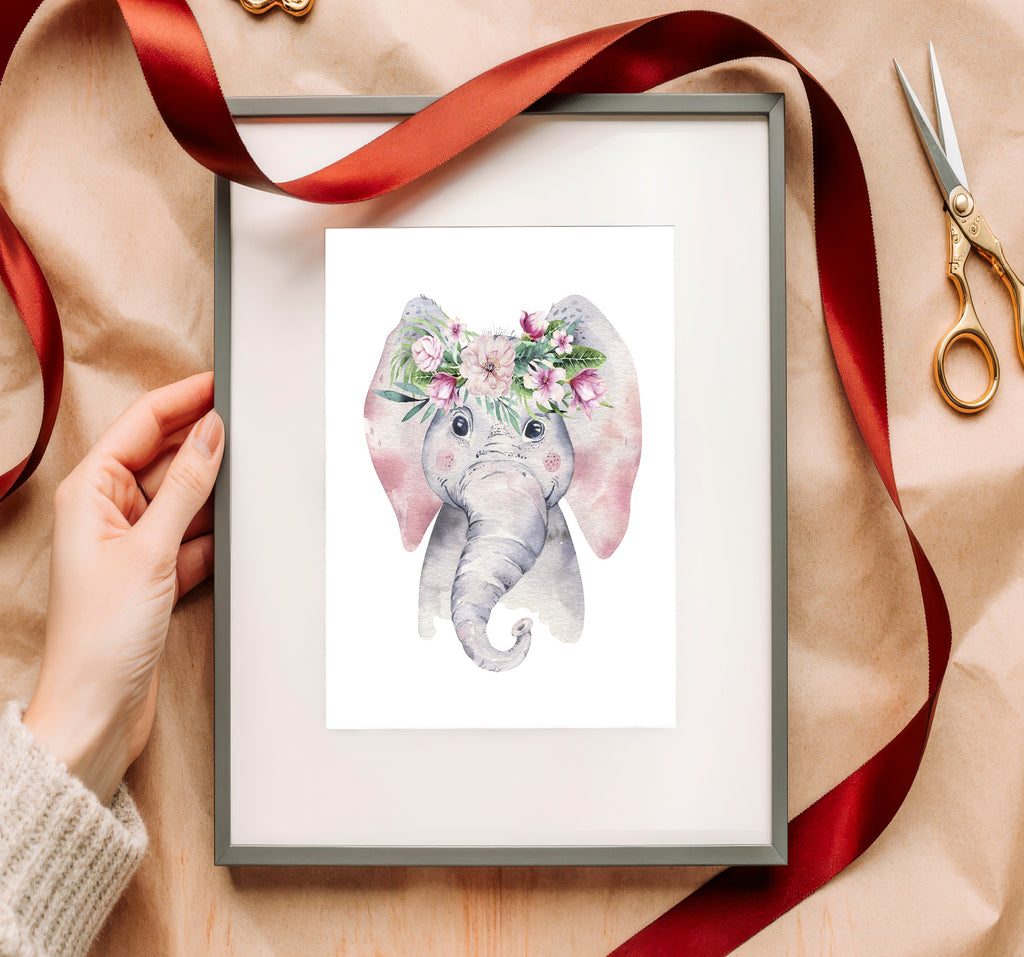 Personalised Set Of 3 Emmie Elephant & Gillie Giraffe Wall Art Prints | Kids Animal Posters