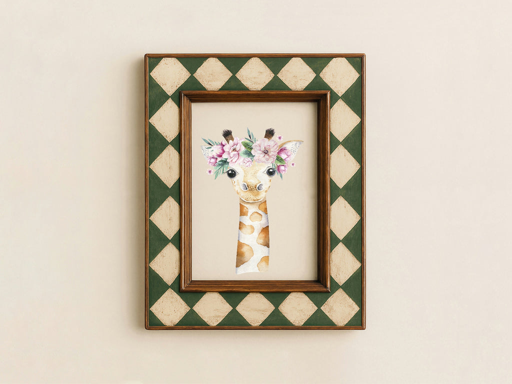 Personalised Set Of 3 Emmie Elephant & Gillie Giraffe Wall Art Prints | Kids Animal Posters