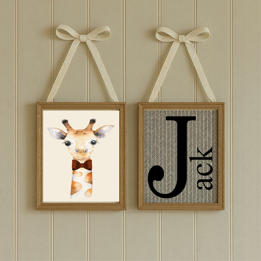 Personalised Set Of 3 Smartly Dressed Emmie Elephant & Gillie Giraffe Wall Art Prints | Kids Animal Posters