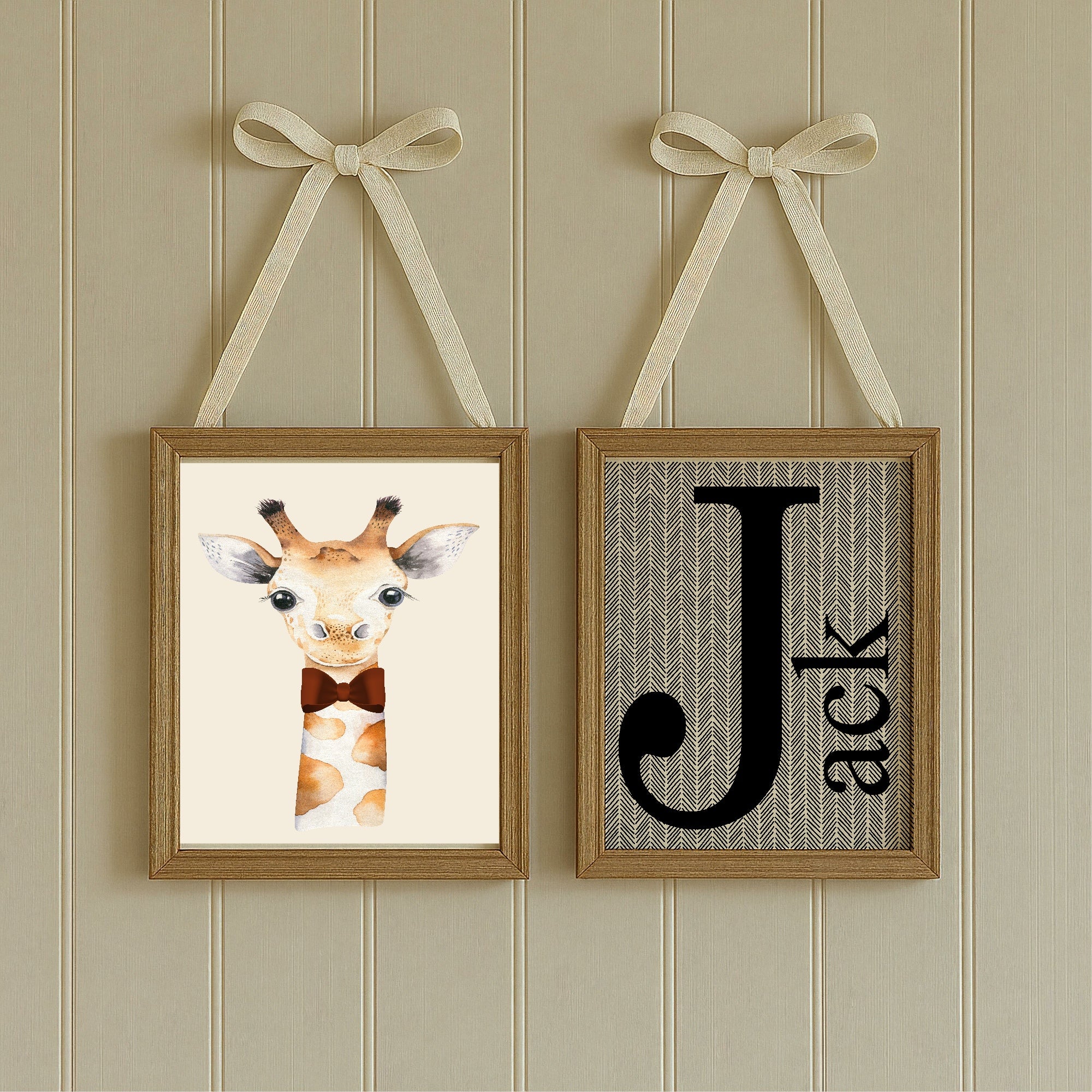 Personalised Set Of 3 Smartly Dressed Emmie Elephant & Gillie Giraffe Wall Art Prints | Kids Animal Posters