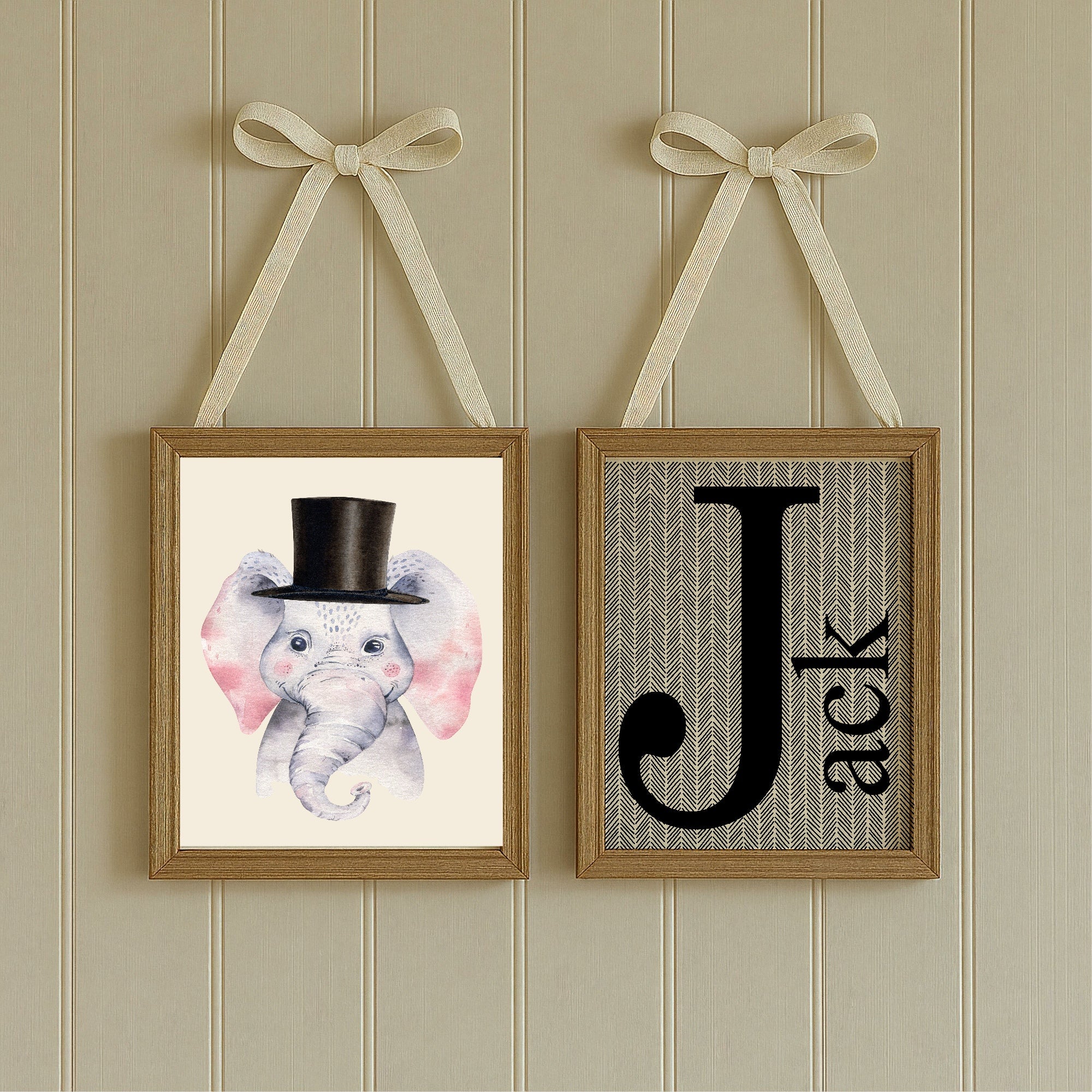 Personalised Set Of 3 Smartly Dressed Emmie Elephant & Gillie Giraffe Wall Art Prints | Kids Animal Posters