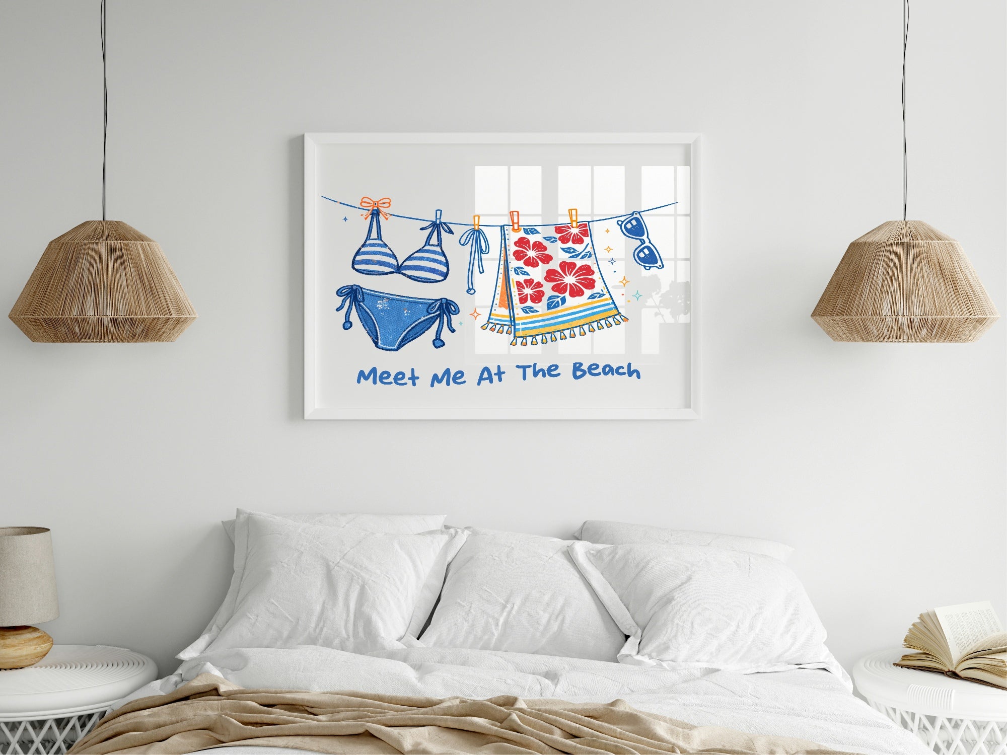 Meet Me At The Beach Clothesline Wall Art Print