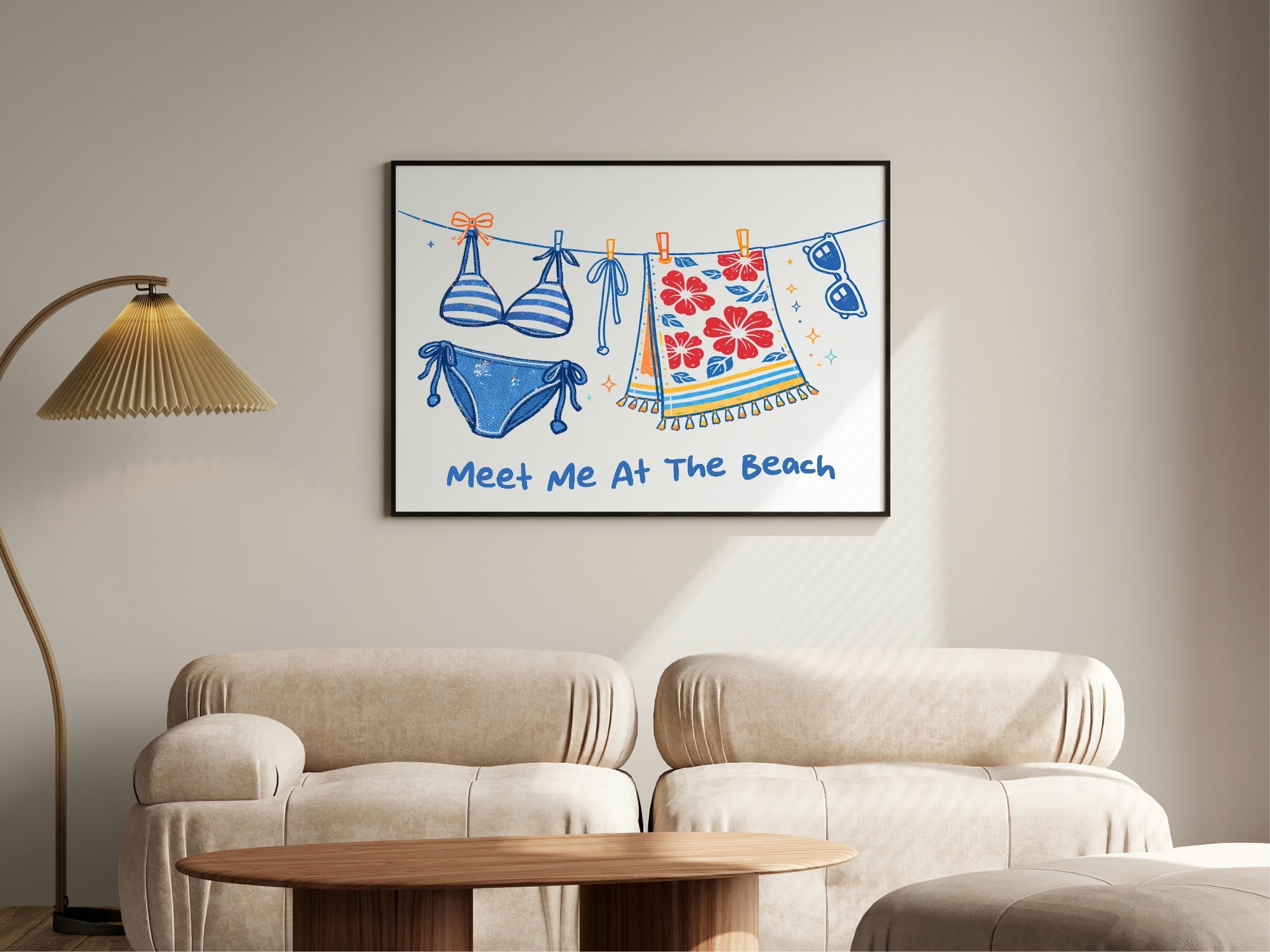Meet Me At The Beach Clothesline Wall Art Print