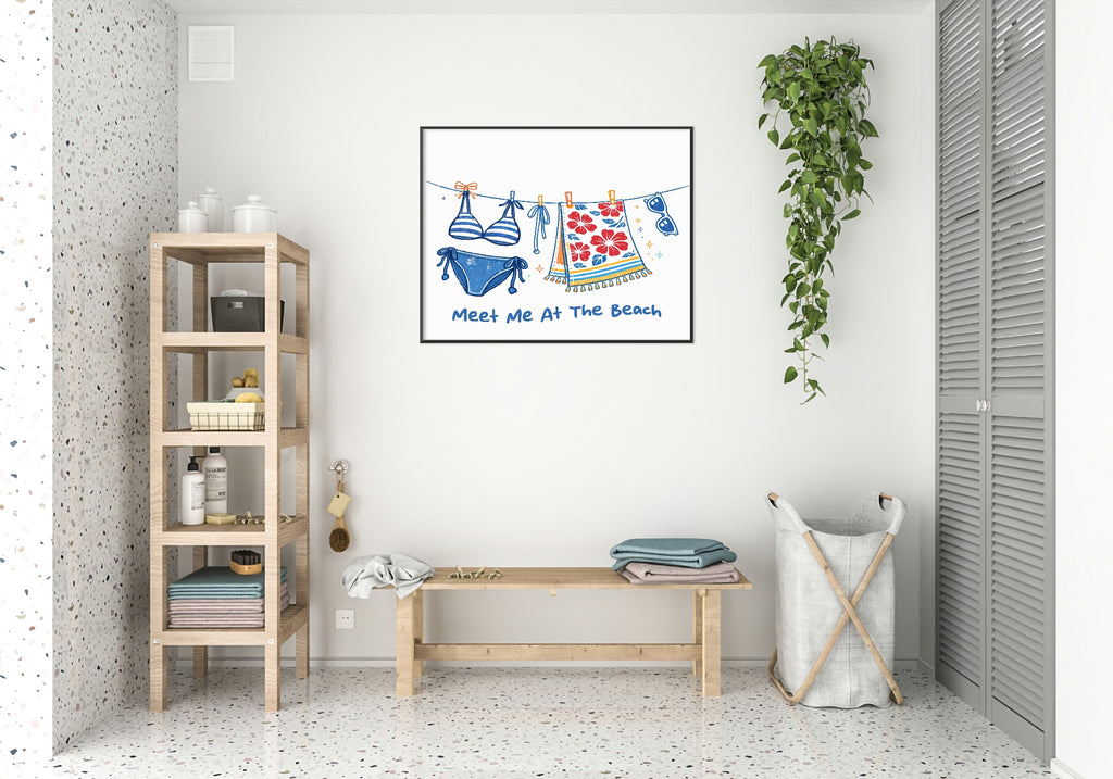 Meet Me At The Beach Clothesline Wall Art Print