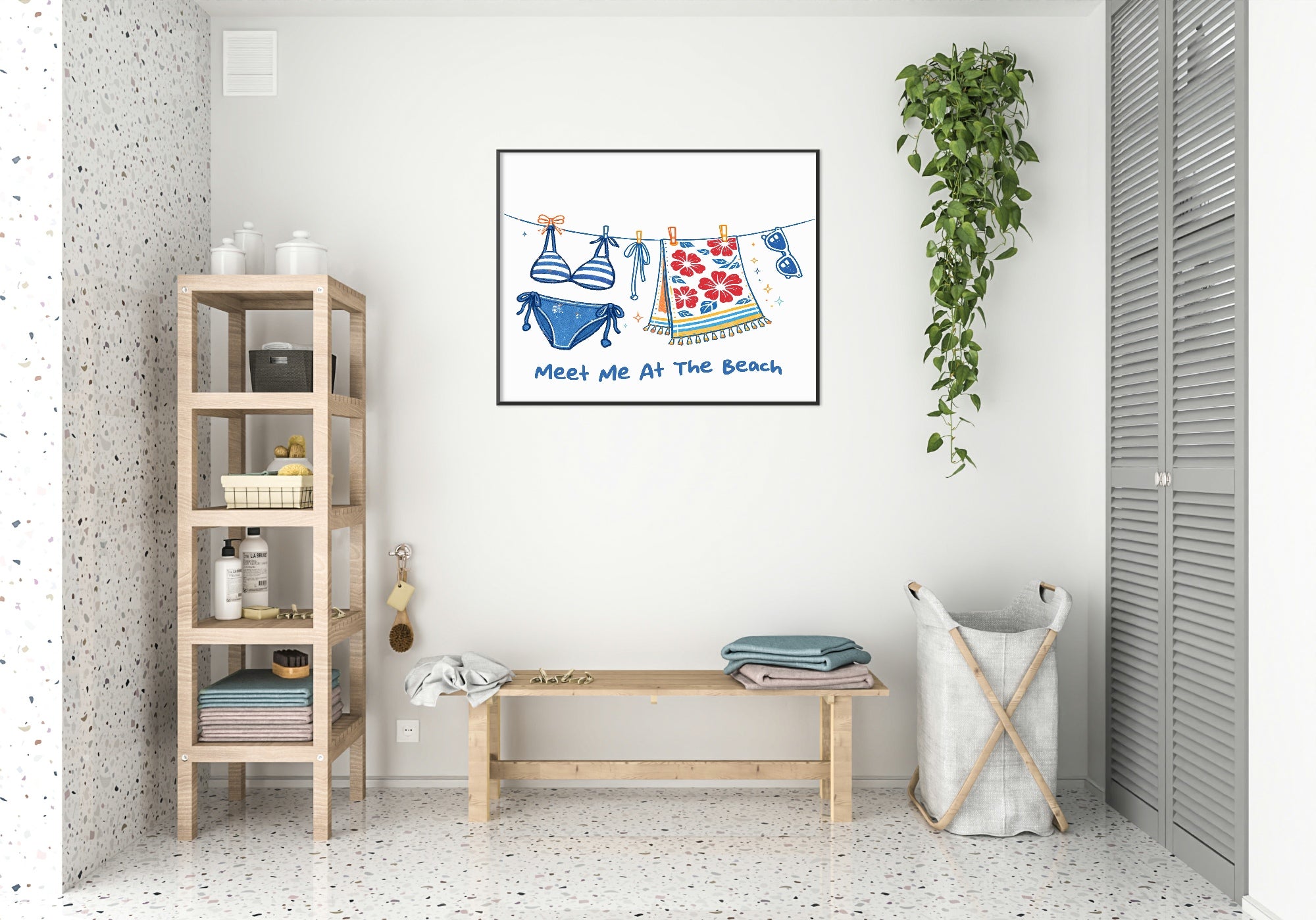 Meet Me At The Beach Clothesline Wall Art Print