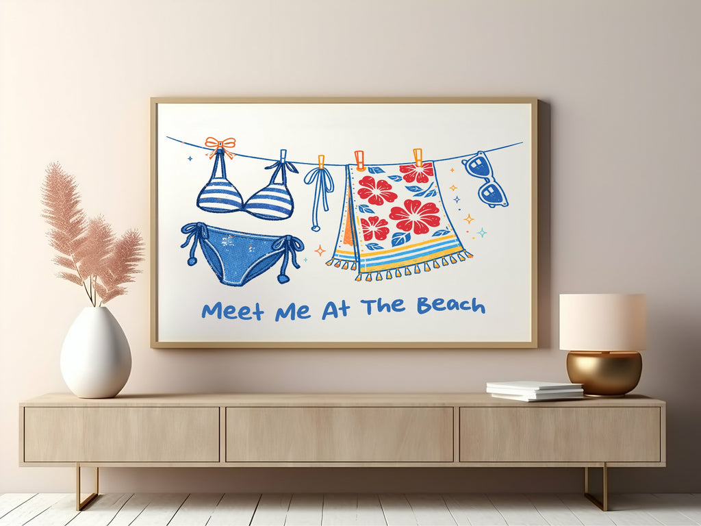 Meet Me At The Beach Clothesline Wall Art Print