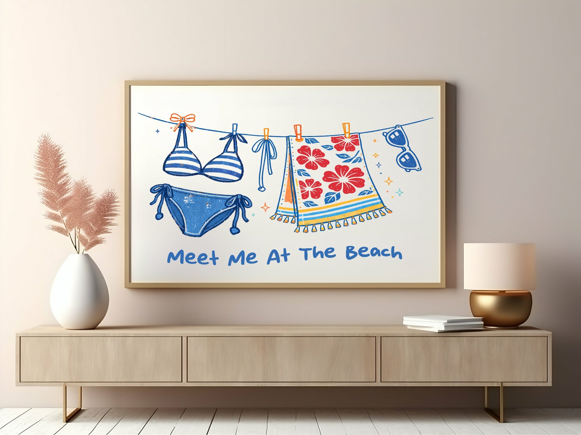 Meet Me At The Beach Clothesline Wall Art Print