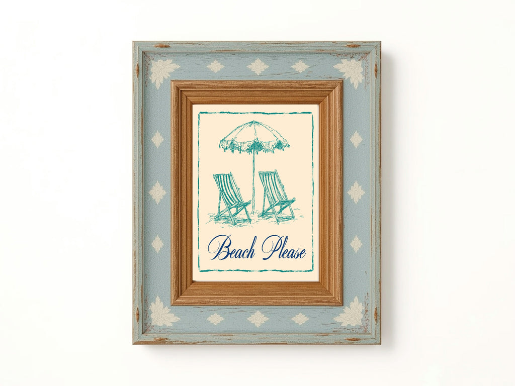 Beach Please Deck Chairs Wall Art Print